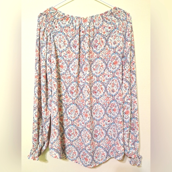 Joie Medium baroque boho floral cream pink blue balloon sleeve smocked blouse - Picture 7 of 9